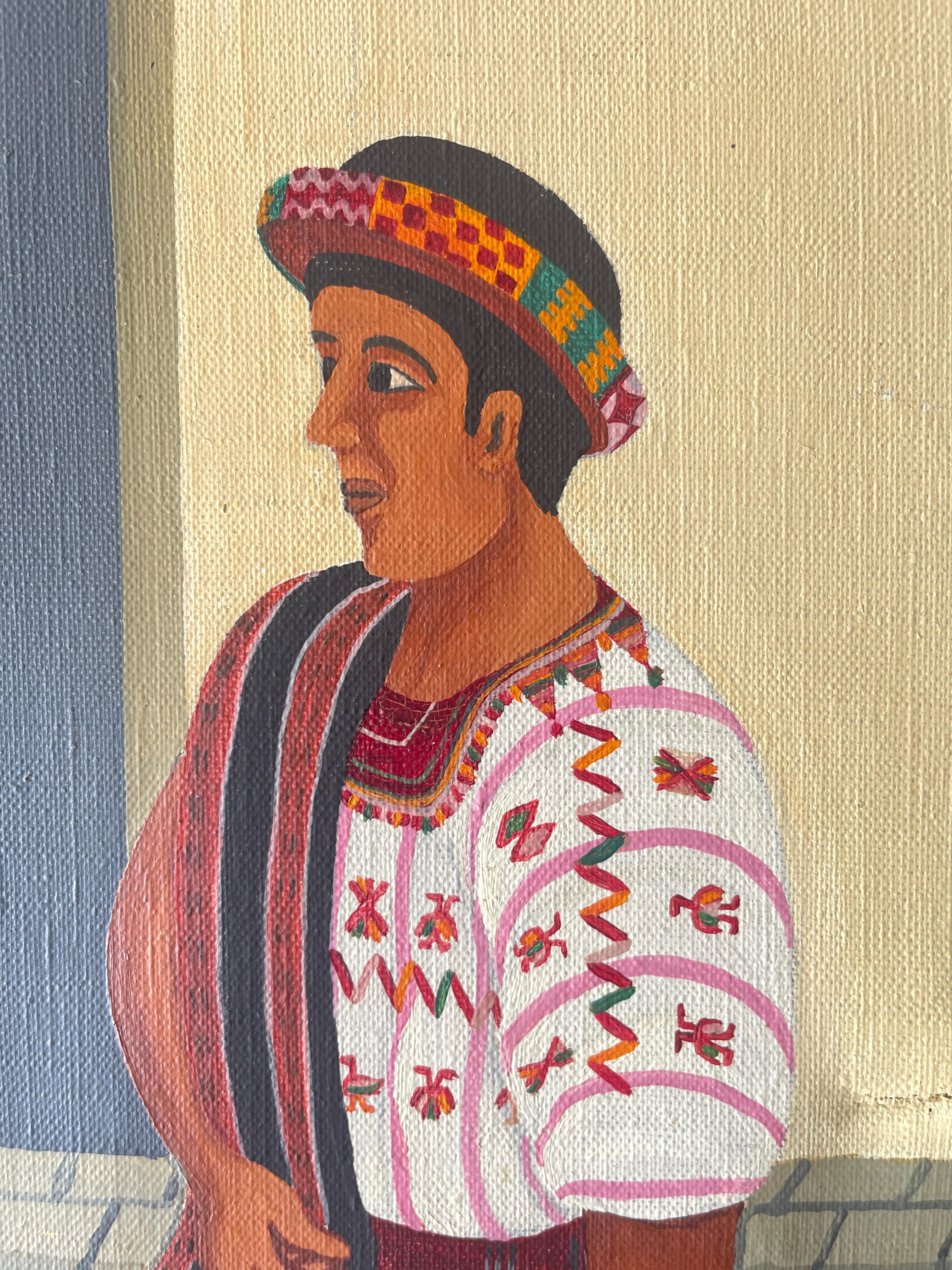 Vendedores de fruta guatemaltecos Óleo sobre lienzo Pintura de Juan Sisay en venta 1