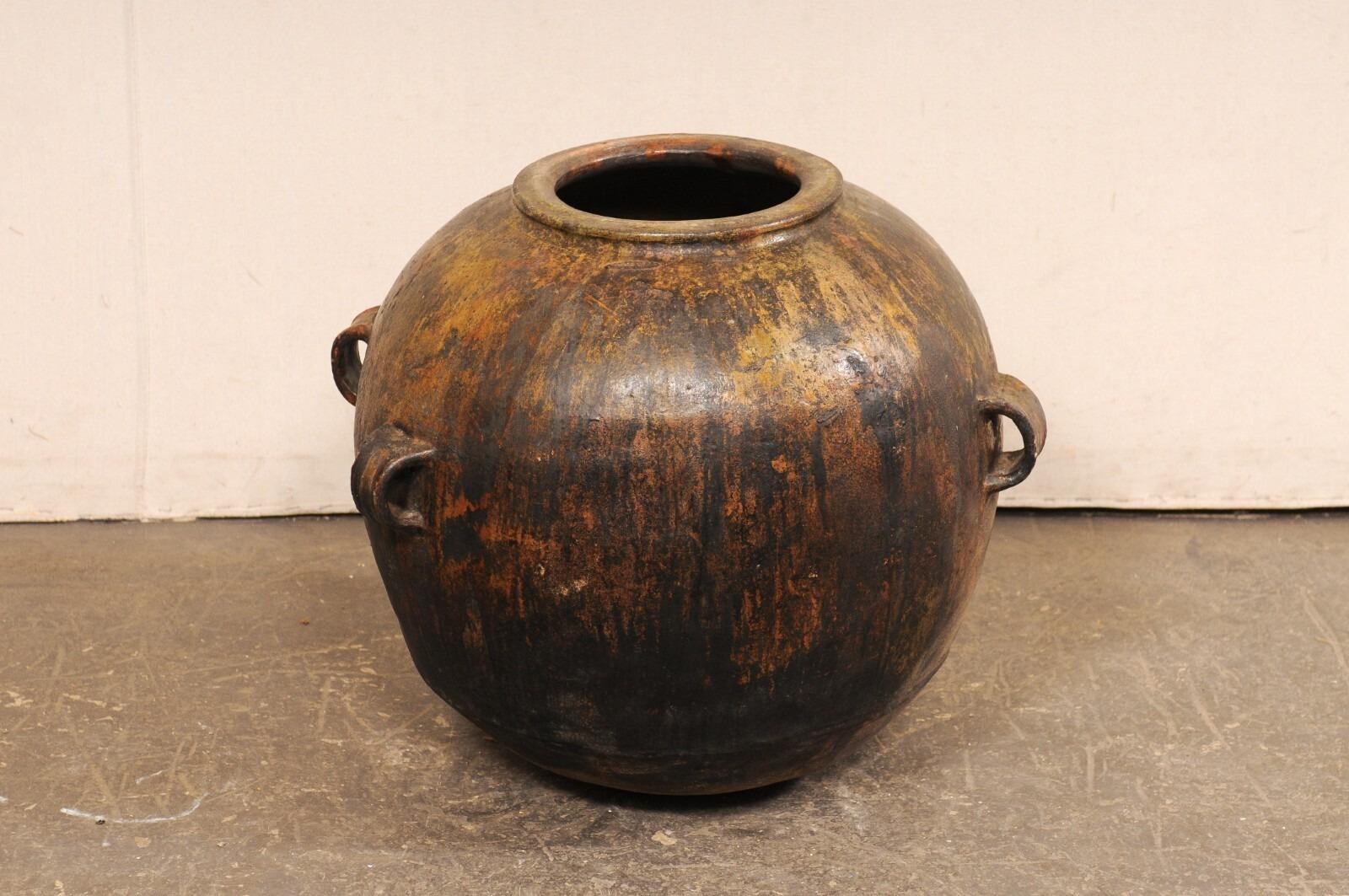 Hand-Crafted Guatemalan Glazed Cooking Pot w/Handles For Sale