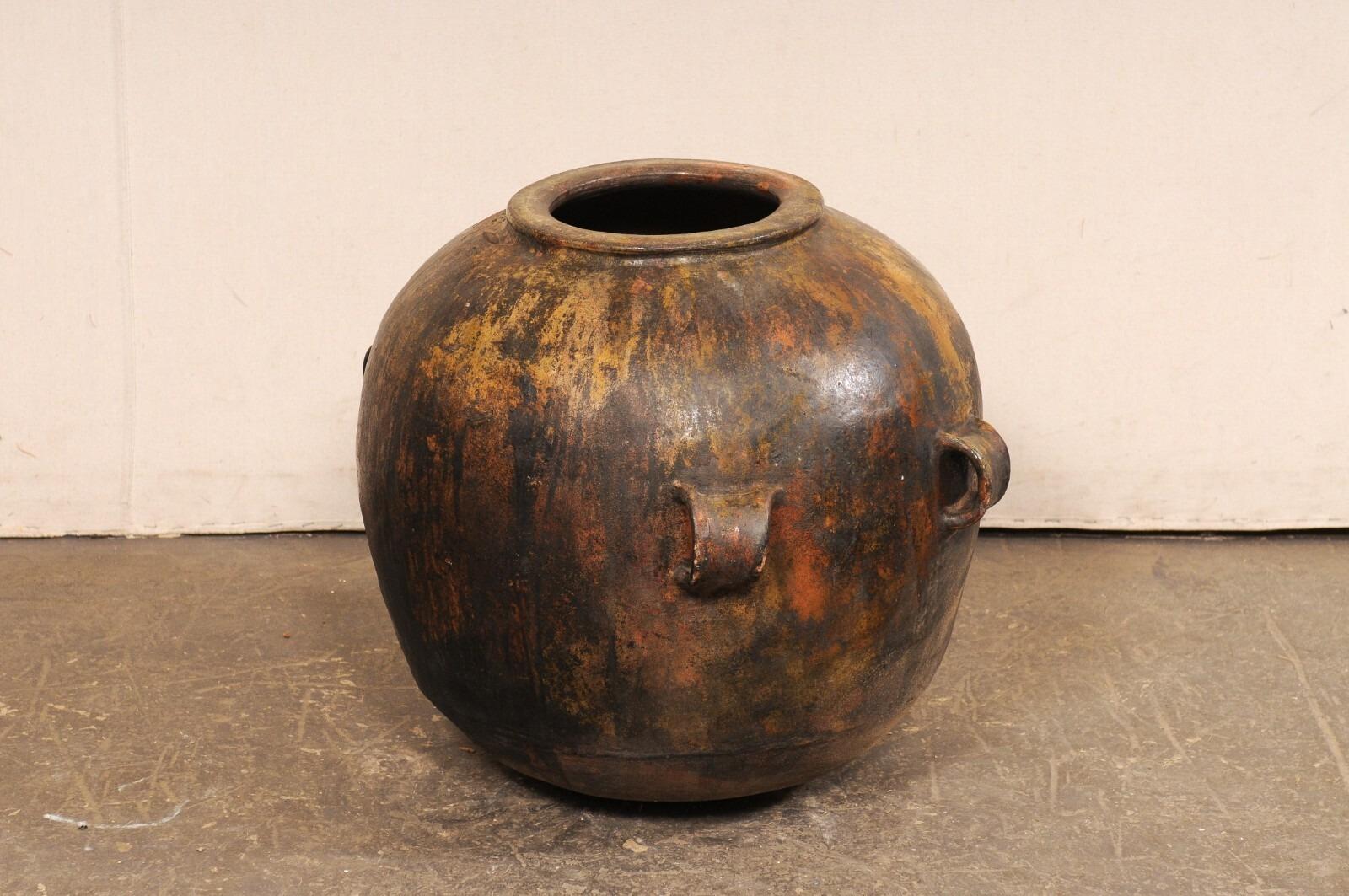 Guatemalan Glazed Cooking Pot w/Handles In Good Condition For Sale In Atlanta, GA