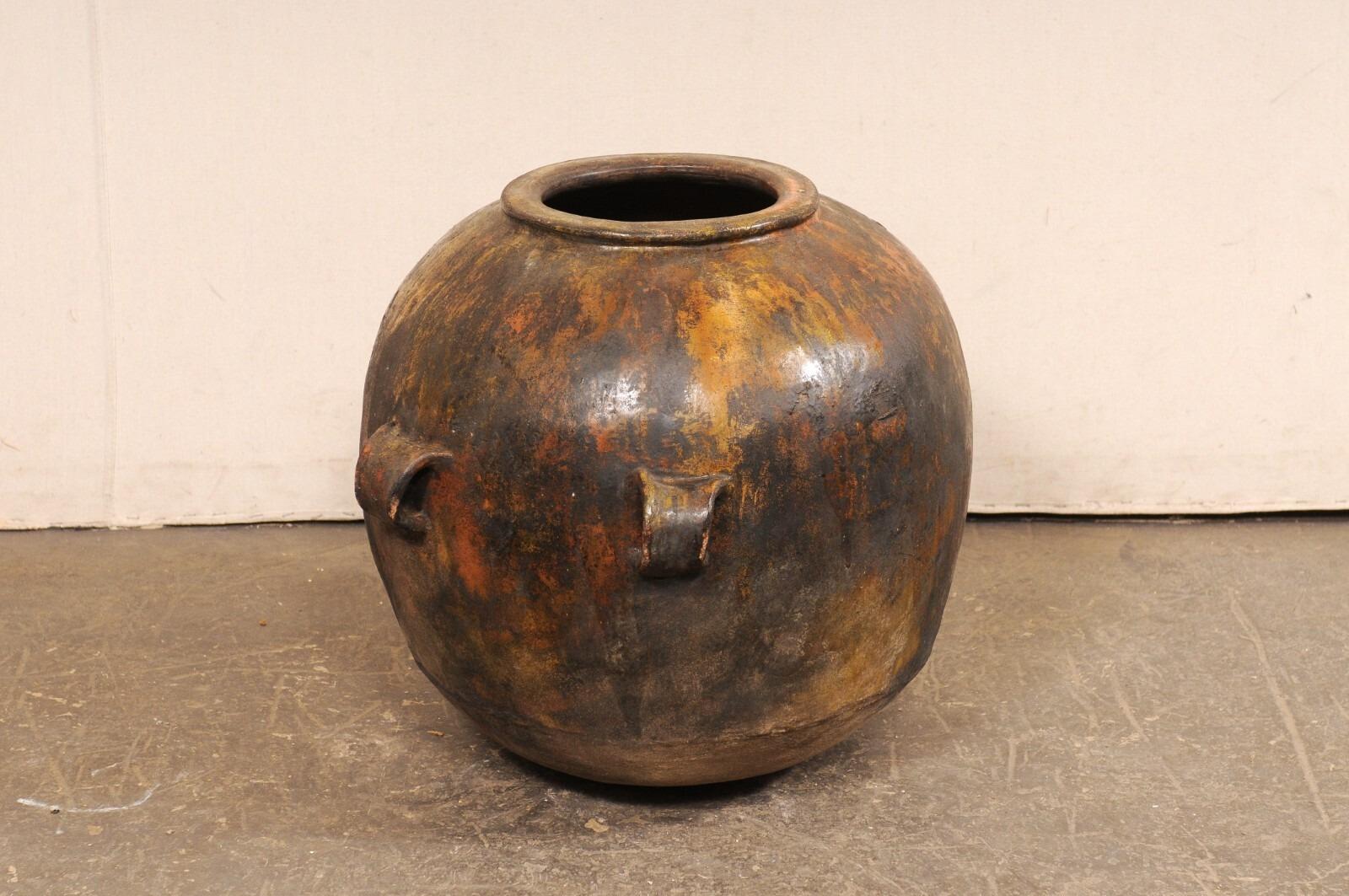 20th Century Guatemalan Glazed Cooking Pot w/Handles For Sale