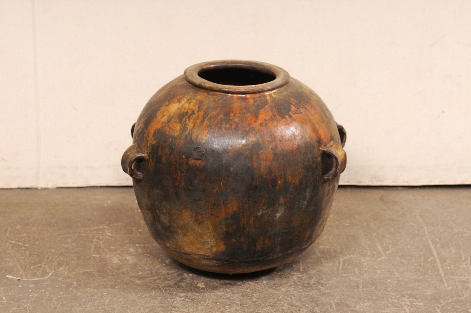 Clay Guatemalan Glazed Cooking Pot w/Handles For Sale