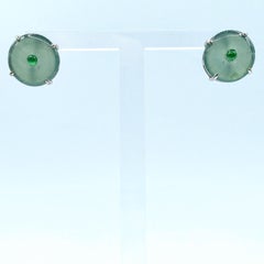 Guatemalan Green Donut Peace Jade & Round Cabochon Jadeite Jade Stud Earrings