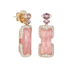 Sunita Nahata Guava Quarz 10,04 ct. Ohrringe aus 18KYG mit Edelsteinen und Diamanten.