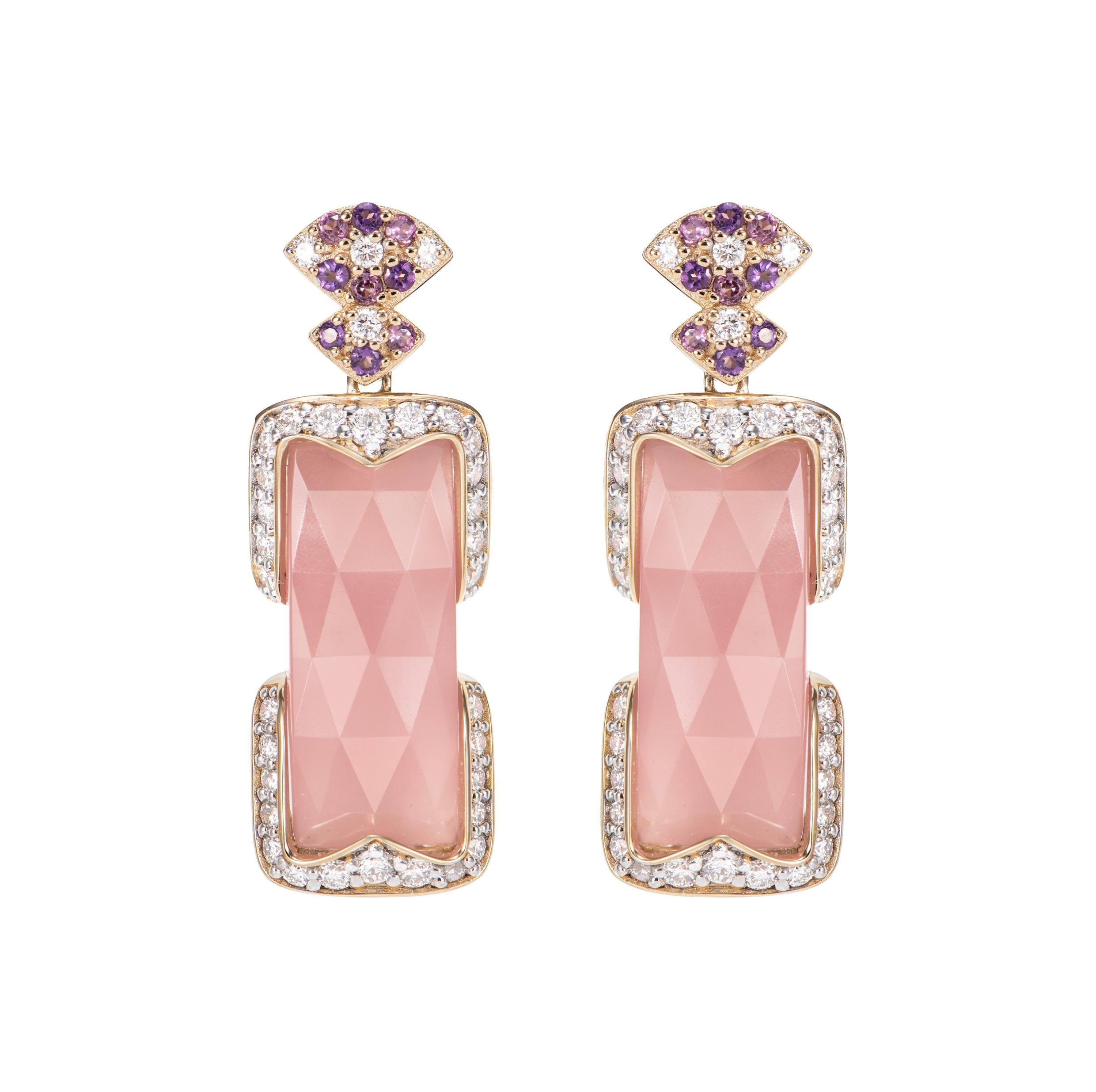 Contemporaneo Quarzo Guava Sunita Nahata 10,04 ct. Orecchini in 18KYG con pietre e diamanti. in vendita
