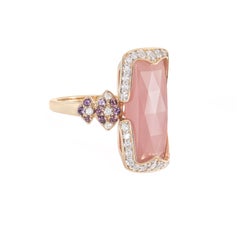 Sunita Nahata Guava Quartz 10.04ct. Ring in 18KYG with Gemstones & Diamond.