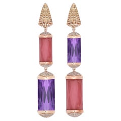 Used Guava Quartz and Amethyst with Diamond Earrings in 18 Karat Rose Gold