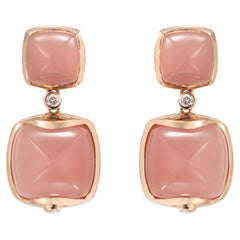 Guava Quartz Sugarloaf Earrings with Diamond in 18 Karat Rose Gold