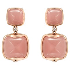 Guava Quartz Sugarloaf Earrings with Diamond in 18 Karat Rose Gold