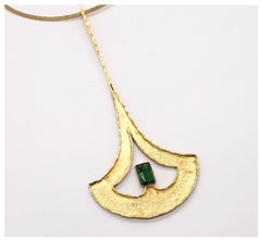 Guayasamin Modernist Geometric Sculptural Necklace 18Kt Gold & Green Tourmaline