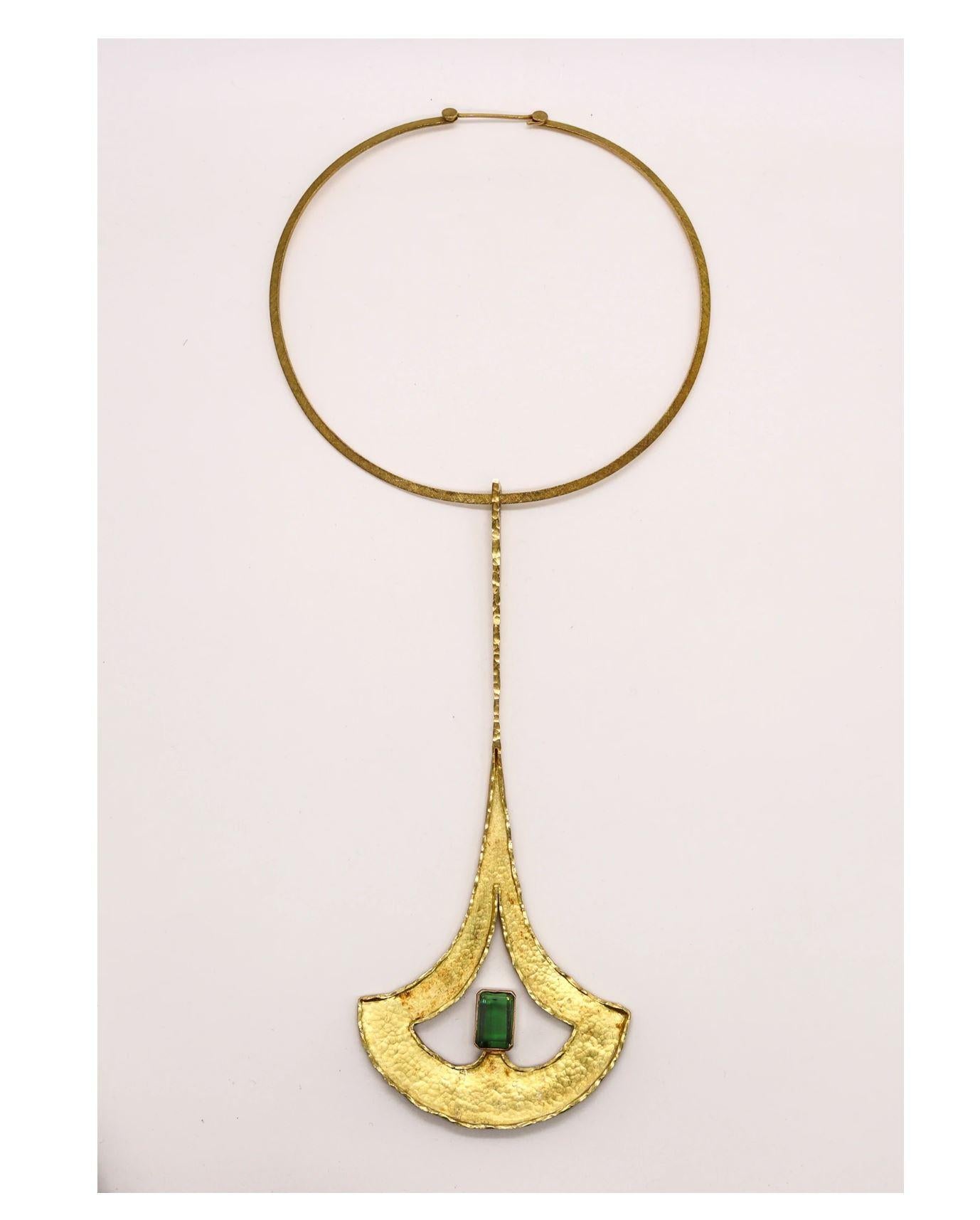 Emerald Cut Guayasamin Modernist Geometric Sculptural Necklace 18Kt Gold & Green Tourmaline