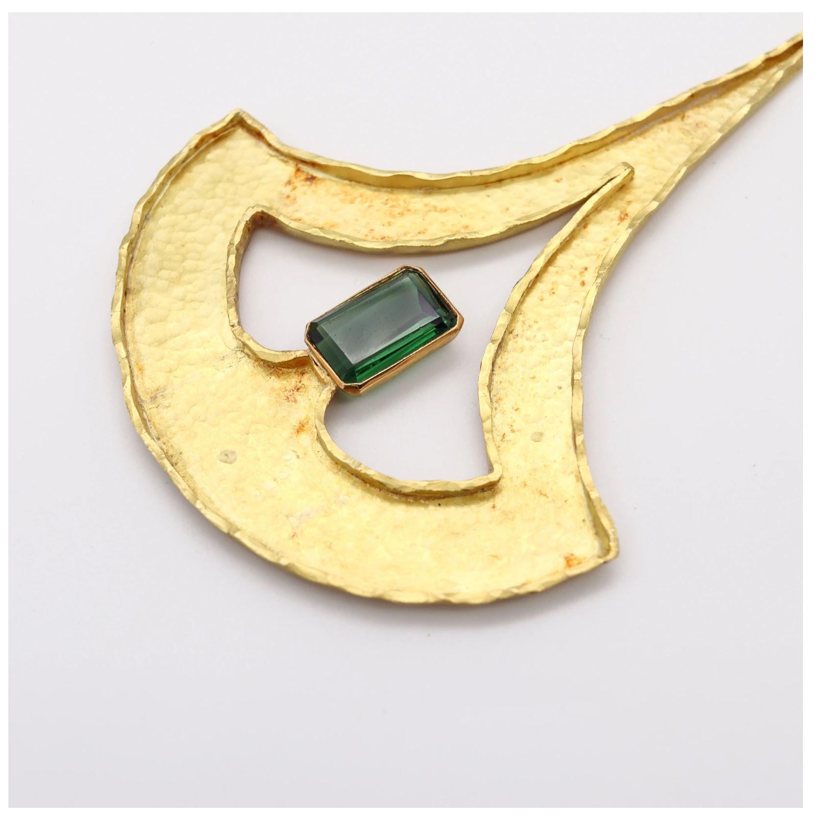 Guayasamin Modernist Geometric Sculptural Necklace 18Kt Gold & Green Tourmaline In Excellent Condition In Miami, FL