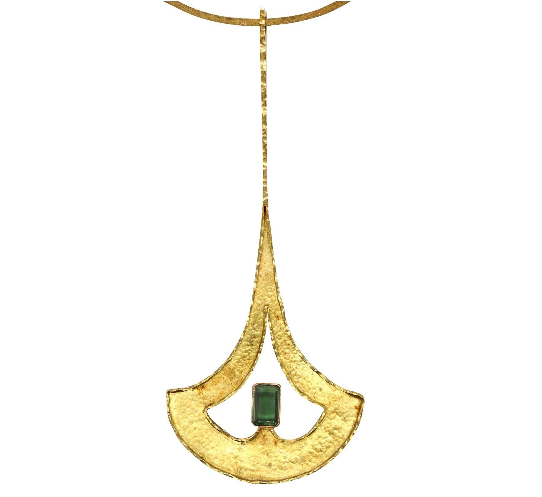 Guayasamin Modernist Geometric Sculptural Necklace 18Kt Gold & Green Tourmaline 4