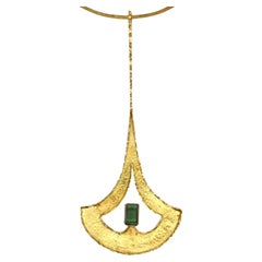 Vintage Guayasamin Modernist Geometric Sculptural Necklace 18Kt Gold & Green Tourmaline