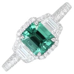 Gubelin 0.96ct Emerald Cut Colombian Emerald Engagement Ring, Platinum, No-Oil