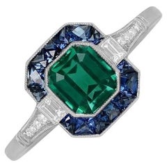 Gubelin 0.96ct Emerald Cut Natural Colombian Emerald Engagement Ring, Platinum