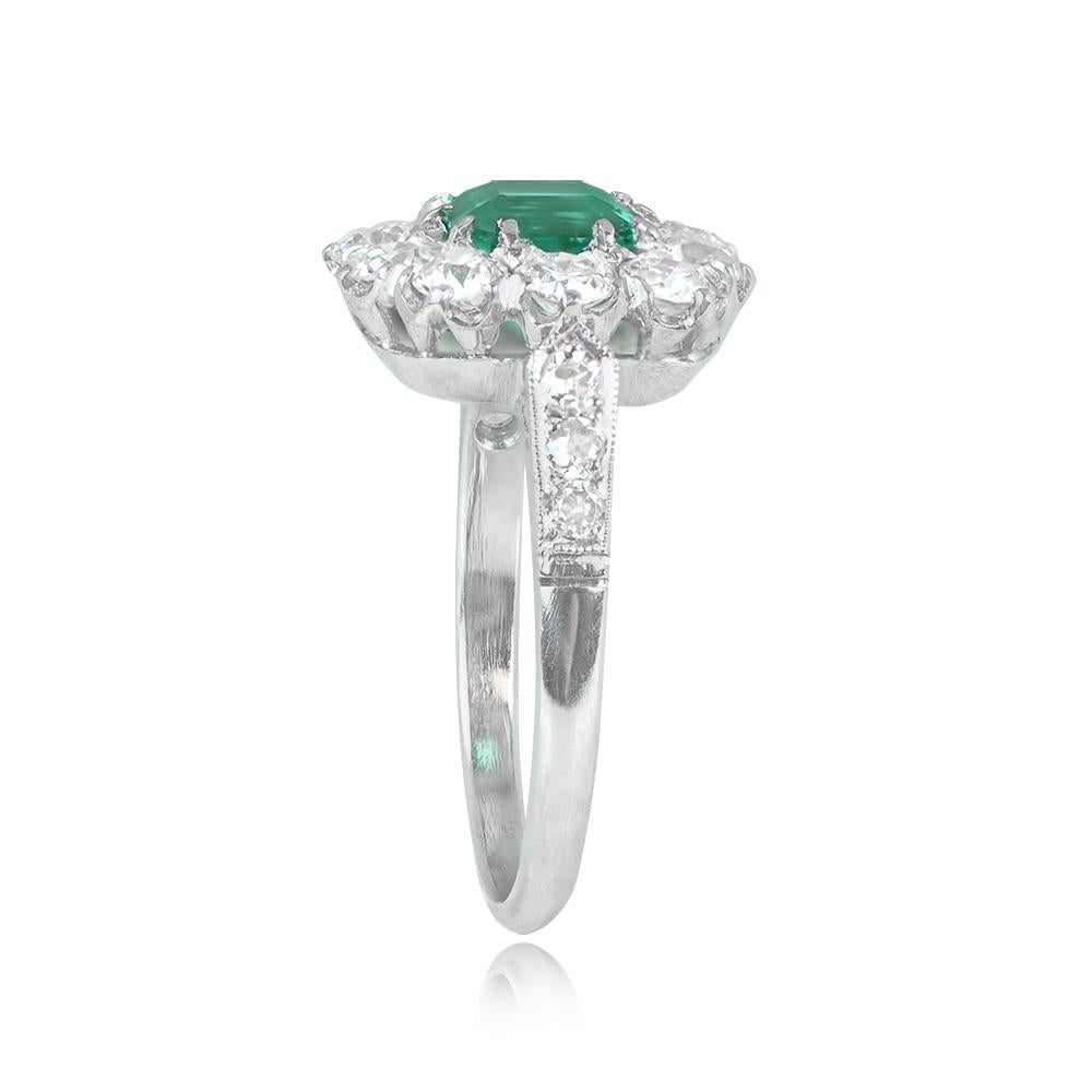 Art Deco Gubelin 0.97ct Emerald Cut No-Oil Colombian Emerald Engagement Ring, Platinum For Sale