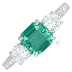 Gubelin 1.02ct Emerald Cut No-Oil Colombian Emerald Engagement Ring, Platinum