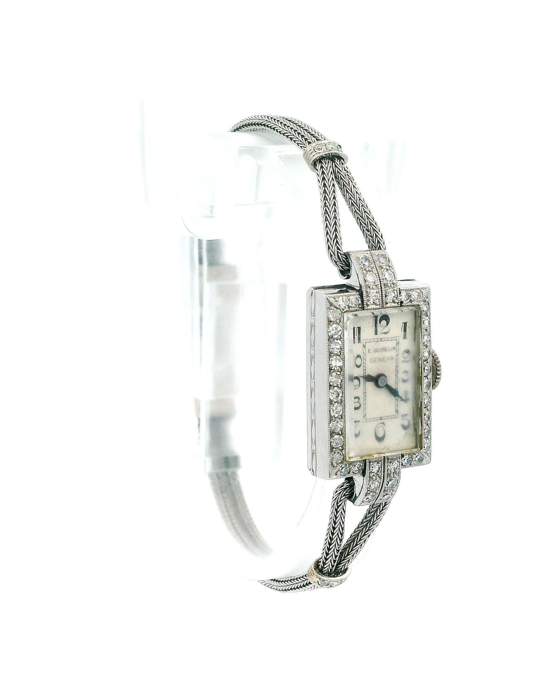 Art déco Bracelet serpent en or blanc 14K avec lunette en diamant et cadran déco en vente