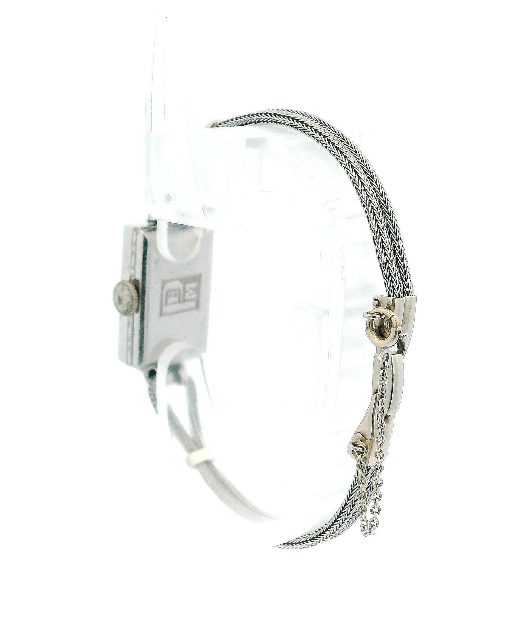 Bracelet serpent en or blanc 14K avec lunette en diamant et cadran déco Bon état - En vente à Great Neck Plaza, NY