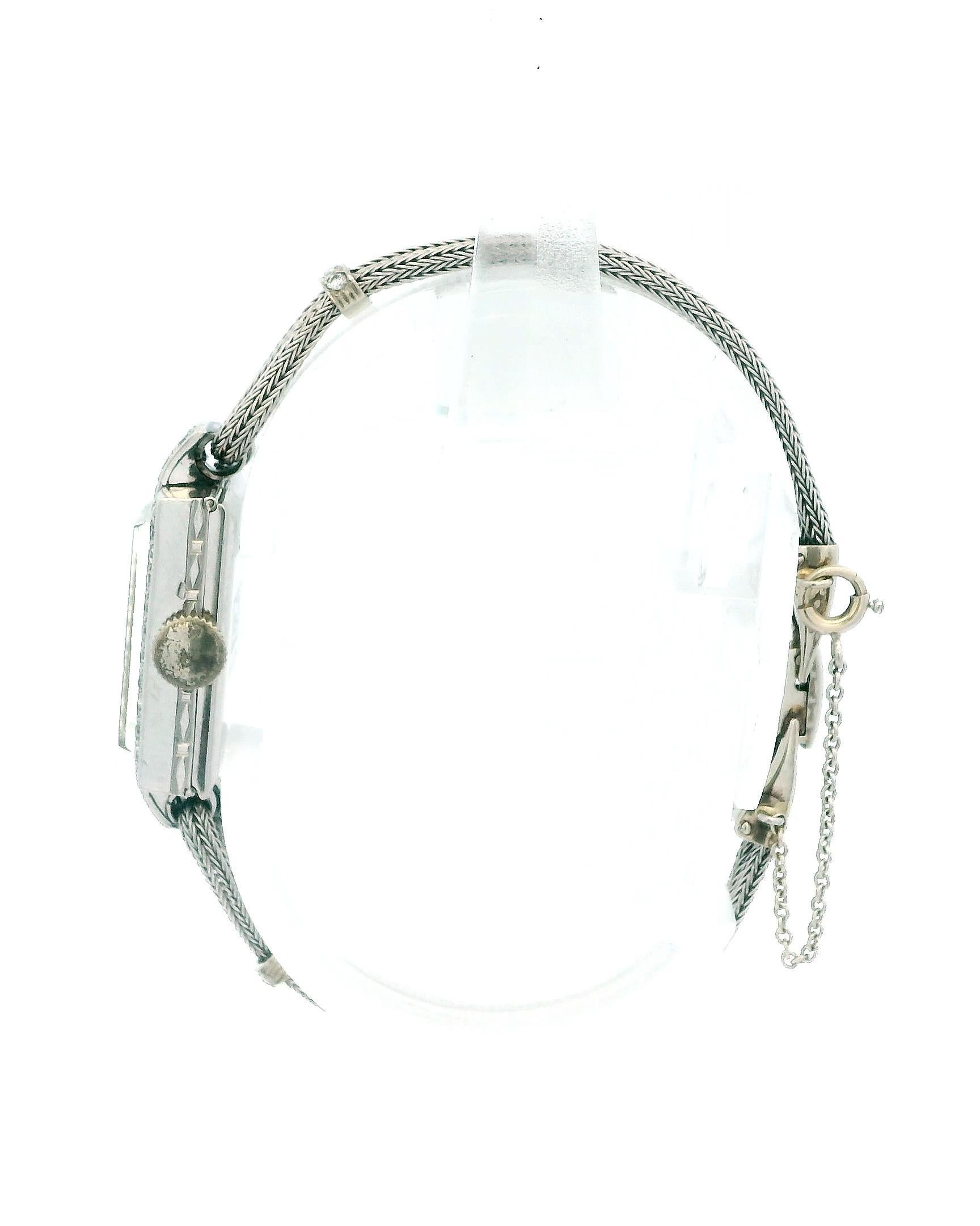 Bracelet serpent en or blanc 14K avec lunette en diamant et cadran déco en vente 1
