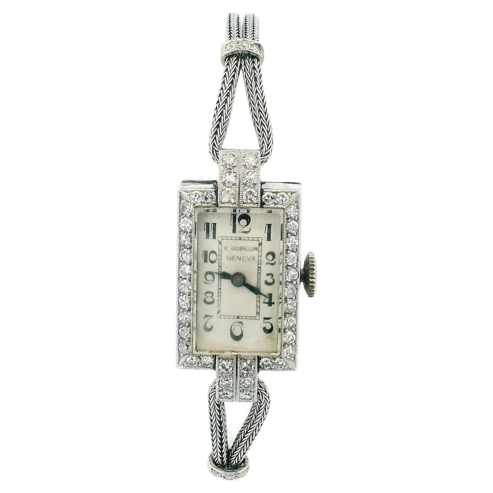 Bracelet serpent en or blanc 14K avec lunette en diamant et cadran déco