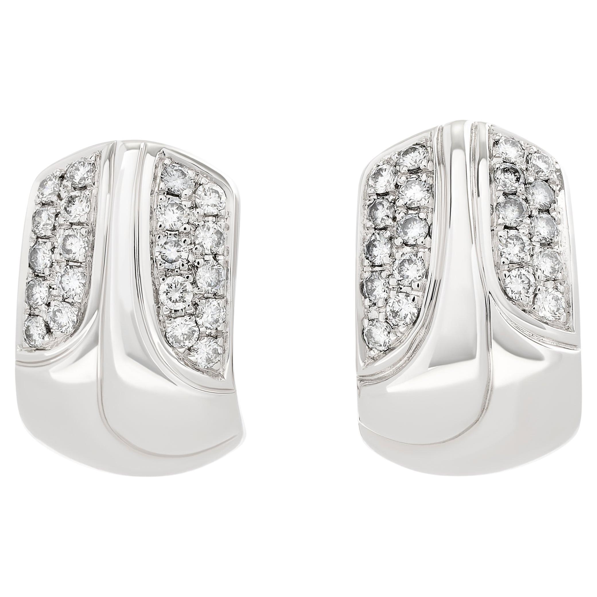 Gubelin 18-karat White Gold Diamond Omega Earrings For Sale