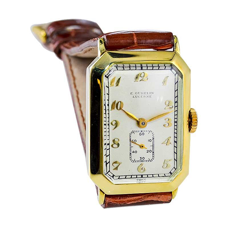 Gubelin 18 Karat Yellow Gold Art Deco Handmade Wristwatch, circa 1930s In Excellent Condition For Sale In Long Beach, CA