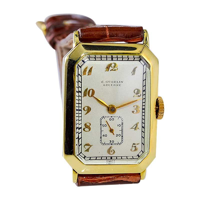 Women's or Men's Gubelin 18 Karat Yellow Gold Art Deco Handmade Wristwatch, circa 1930s For Sale