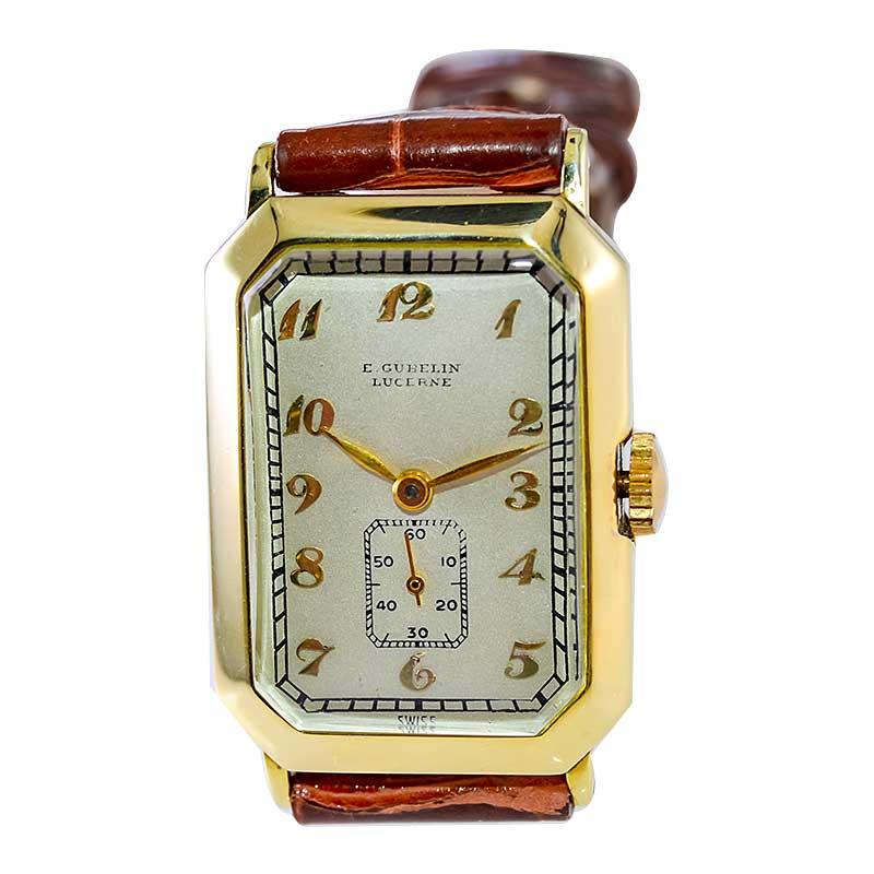 Gubelin 18 Karat Yellow Gold Art Deco Handmade Wristwatch, circa 1930s For Sale 1