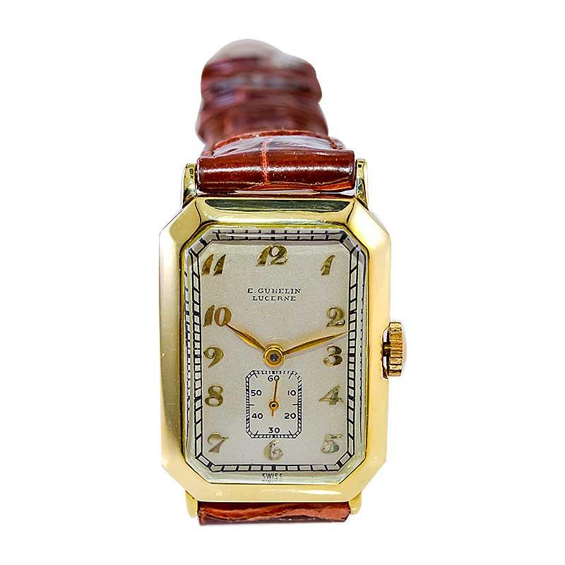 Gubelin 18 Karat Gelbgold Art Deco Handgefertigte Armbanduhr, ca. 1930er Jahre im Angebot 4