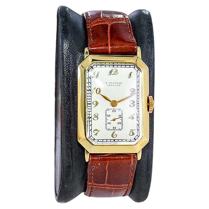 Gubelin 18 Karat Yellow Gold Art Deco Handmade Wristwatch, circa 1930s For Sale