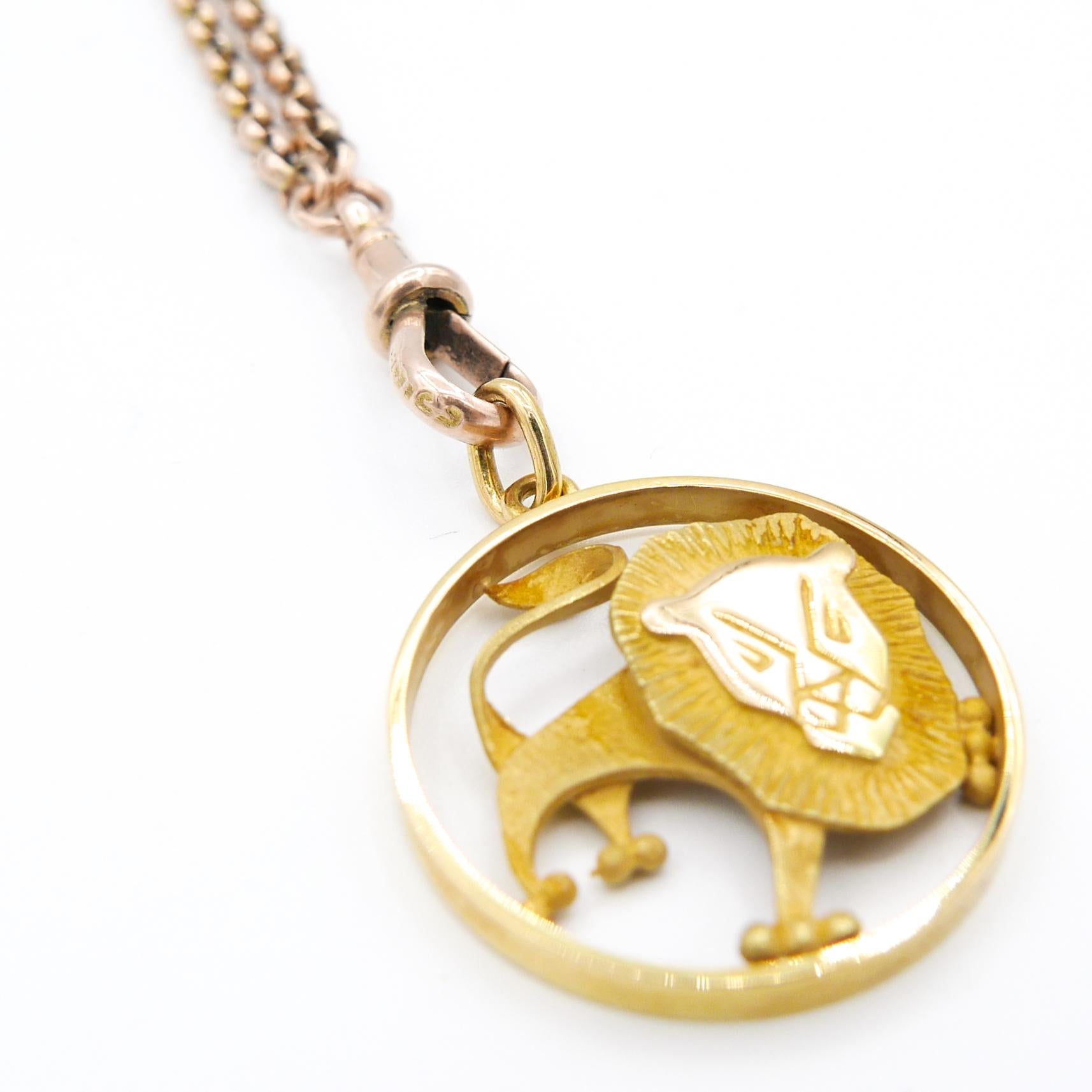 Modern Gübelin 18 Karat Yellow Gold Leo Astrology Zodiac Pendant/Charm For Sale