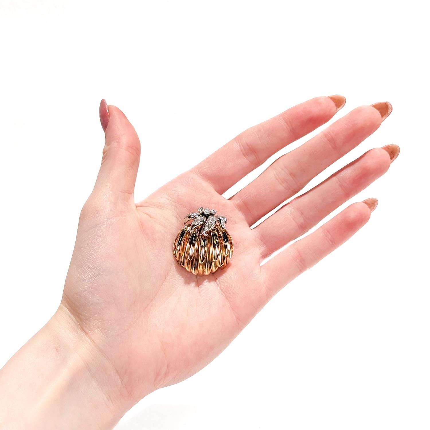 Modern Gubelin 18K Yellow & White Gold & Diamond Stylized Floral or Banana Fur Clip For Sale