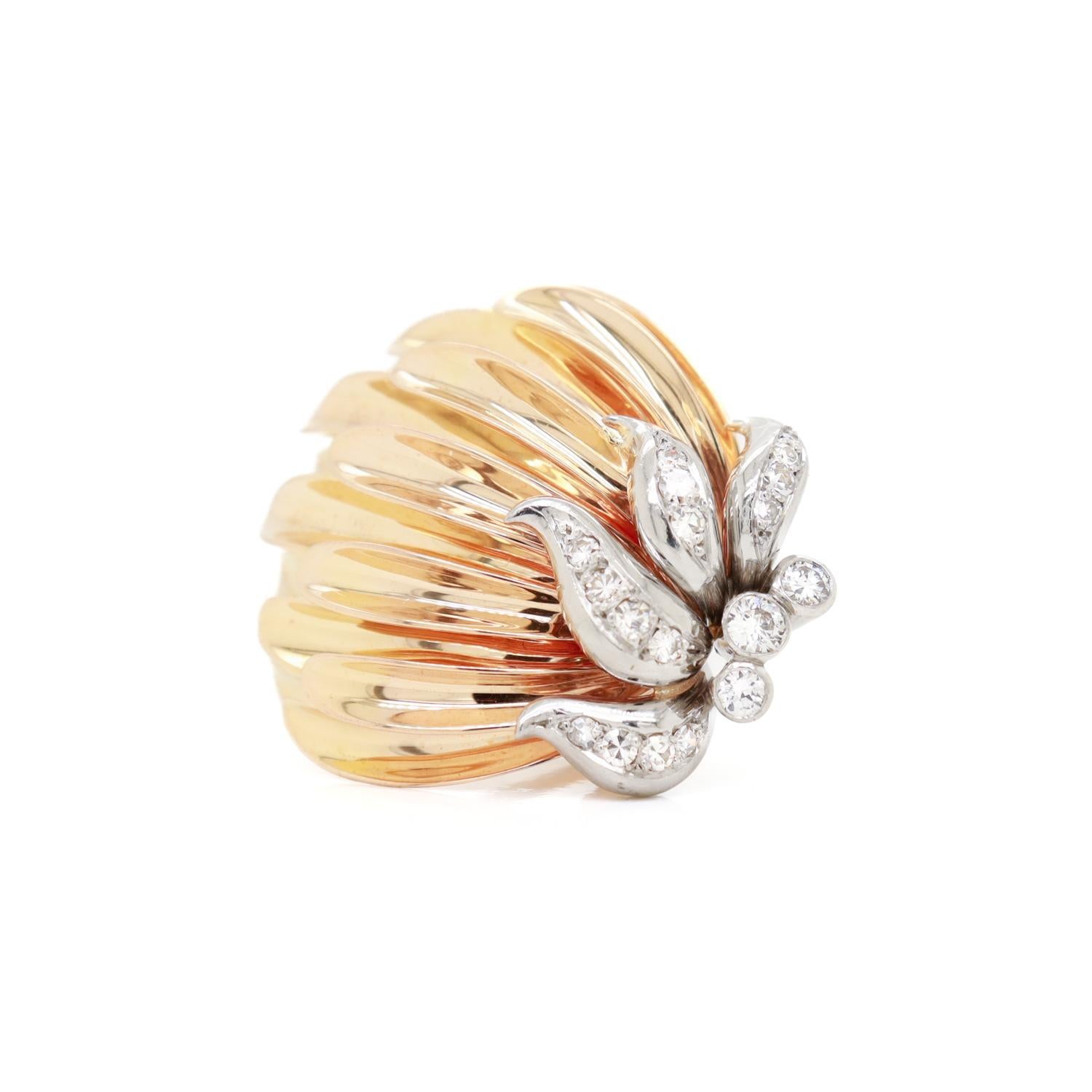 Women's Gubelin 18K Yellow & White Gold & Diamond Stylized Floral or Banana Fur Clip For Sale