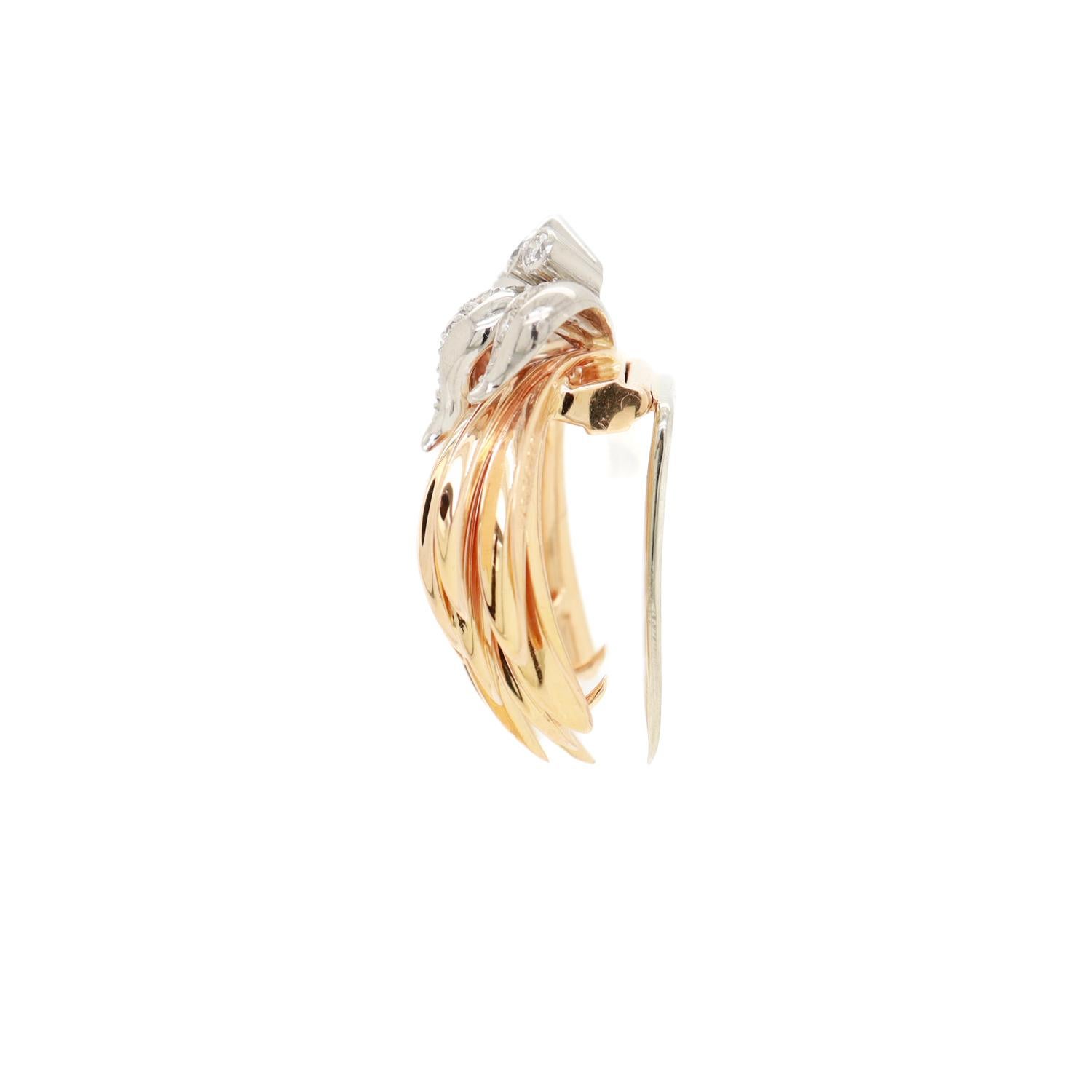 Gubelin 18K Yellow & White Gold & Diamond Stylized Floral or Banana Fur Clip For Sale 1