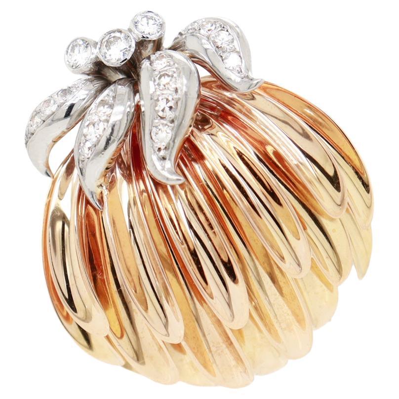 Gubelin 18K Yellow & White Gold & Diamond Stylized Floral or Banana Fur Clip