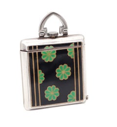 GUBELIN 1925 Art-Deco Enameled Foldable Purse Travel-Clock In .925 Sterling