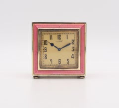 Gubelin 1925 Art Deco Guilloché Enameled Boudoir Desk Clock In .935 Sterling