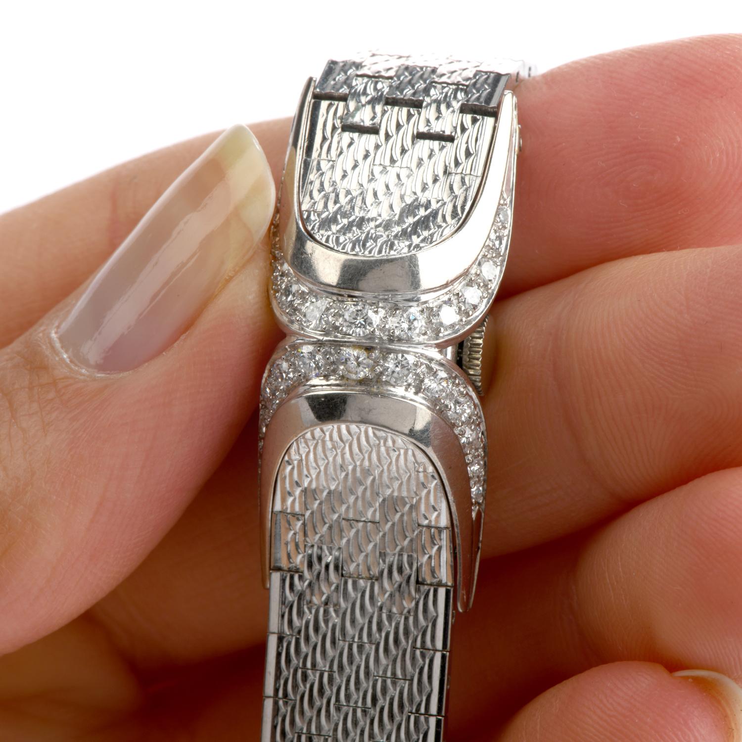 Gubelin 1940s Retro Coverd Diamond Bracelet 18 Karat Gold Watch 1