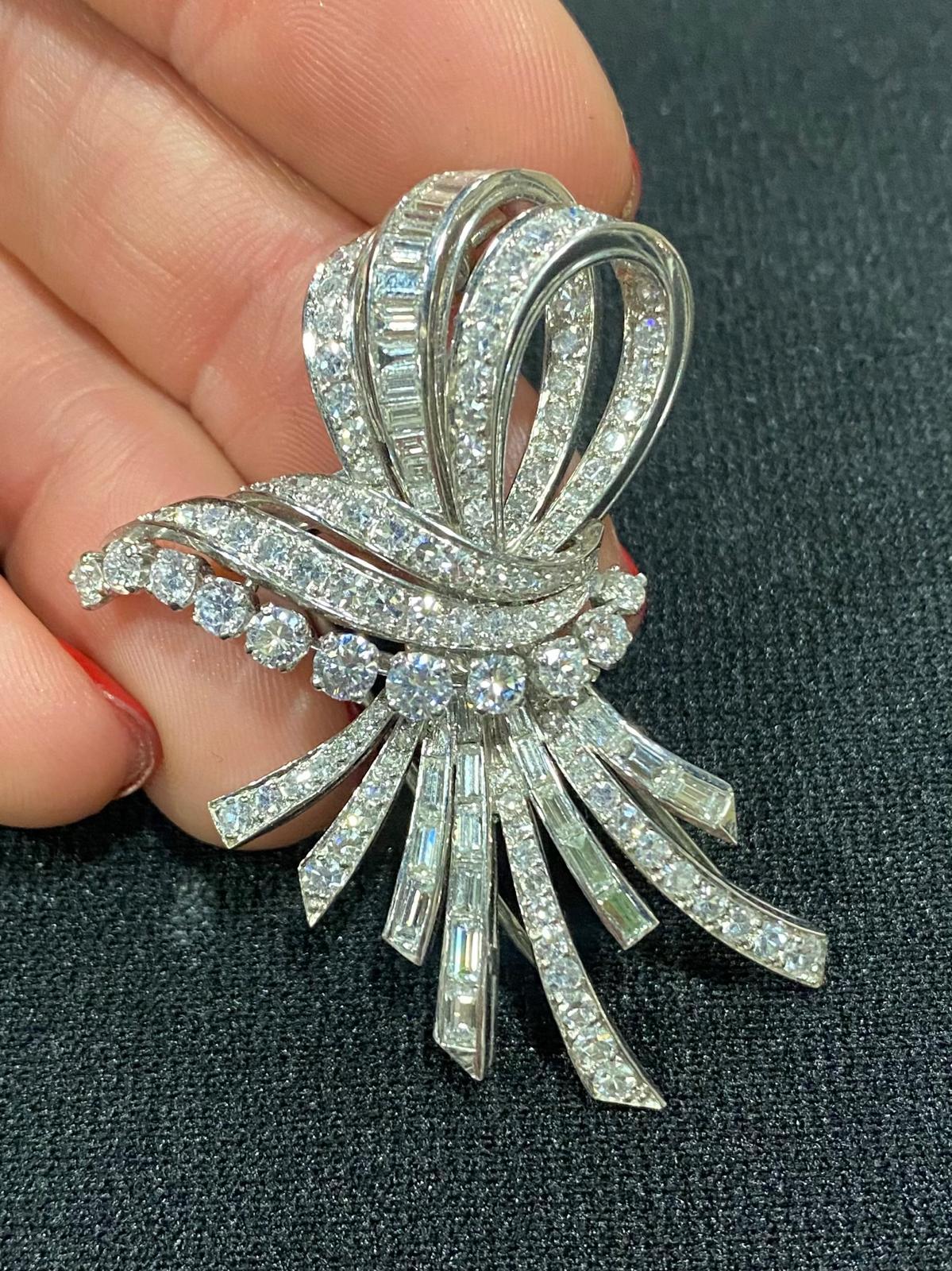 Women's or Men's Gubelin 1950 Swiss Post War Brooch in Platinum with 6.42 Cts in VVS Diamonds For Sale