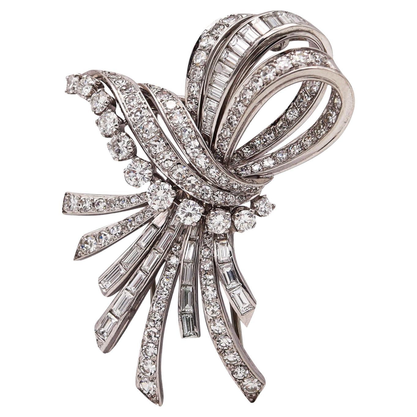 Gubelin 1950 Swiss Post War Brooch in Platinum with 6.42 Cts in VVS Diamonds For Sale