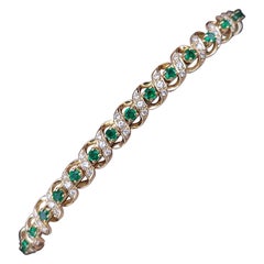 Gubelin 1960 Swiss 18K YG Bracelet With 4.64ctw Colombian Emeralds & Diamonds