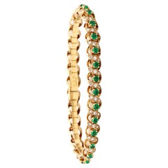 Retro Gubelin 1960 Swiss 18kt Gold Bracelet 4.64 Ctw Colombian Emeralds and Diamonds