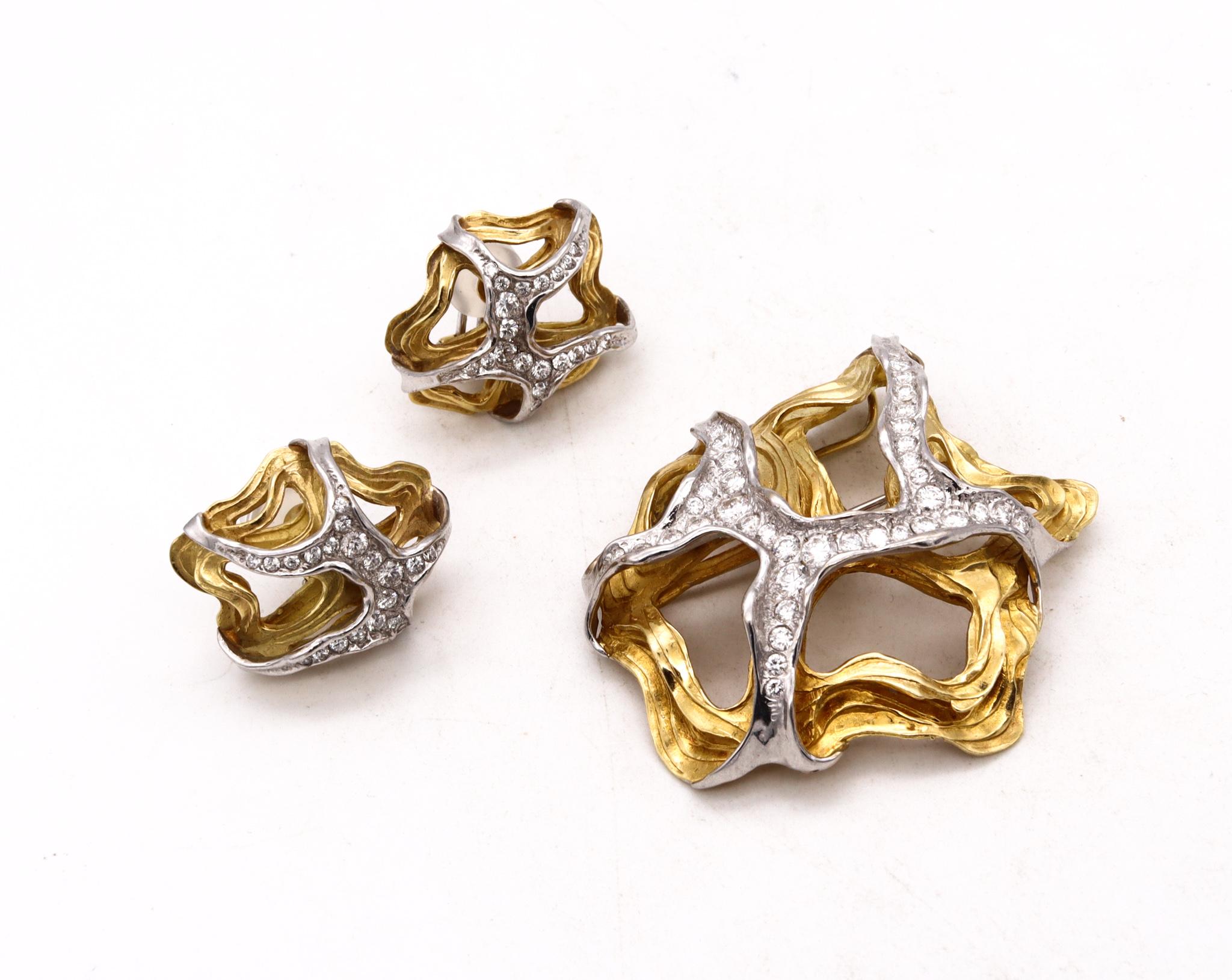 Gubelin 1960 Swiss Convertible Pendant Earring Set 18Kt with 6.84 Cts Diamonds 4