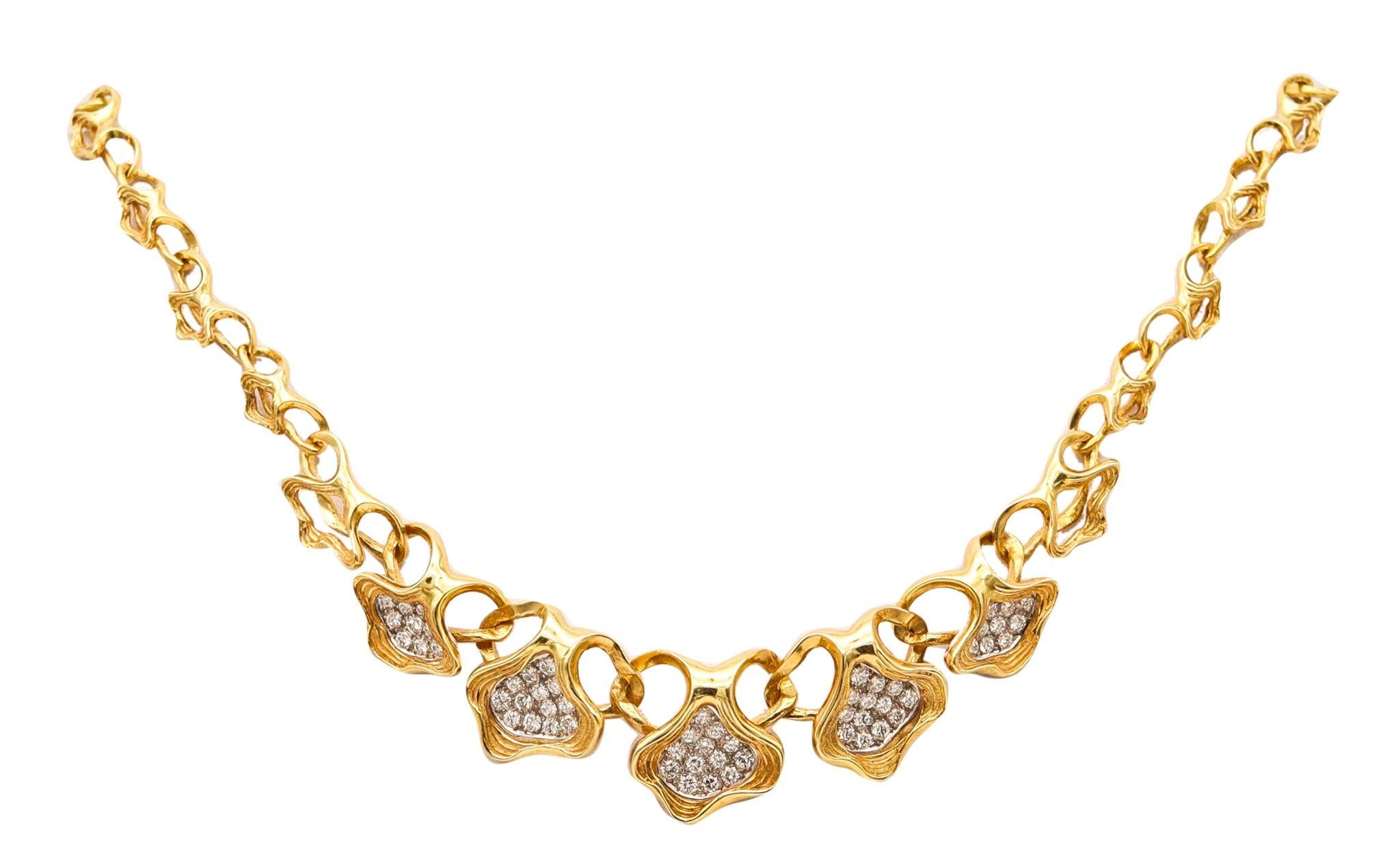 GÜBELIN 1960 Collar escultural suizo de oro de 18 quilates con 4,20 quilates de diamantes VS