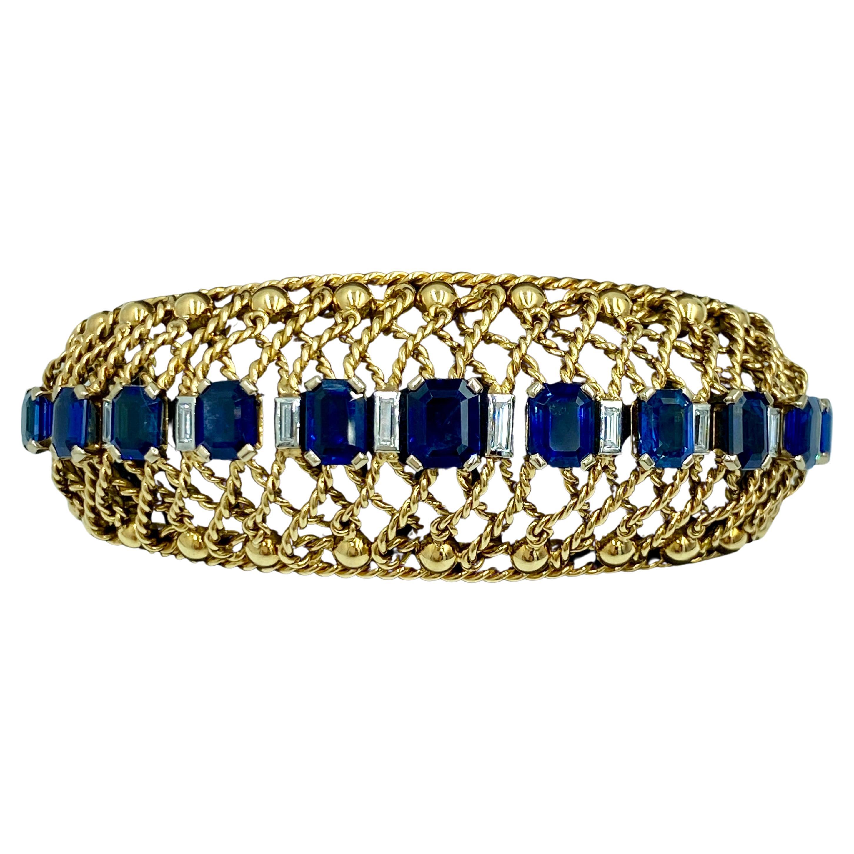 Gubelin 1960's 18k gold, sapphire and diamond bangle