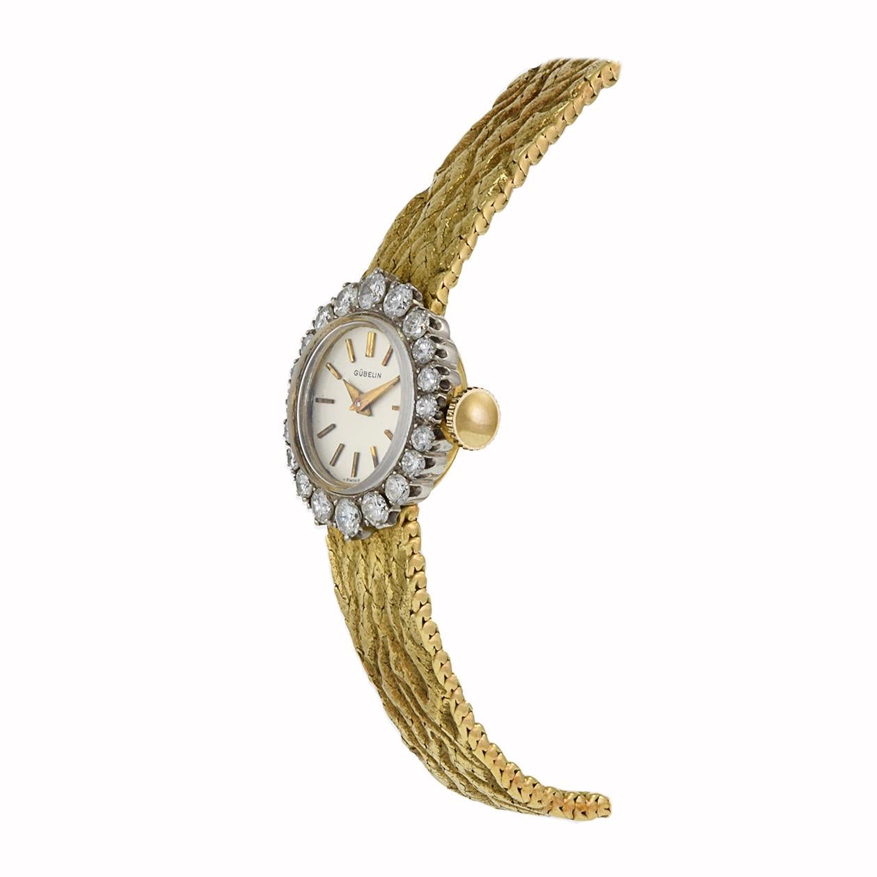 Retro Gubelin 1960's 18KT Yellow Gold Ladies 2.00CT Diamond Watch For Sale