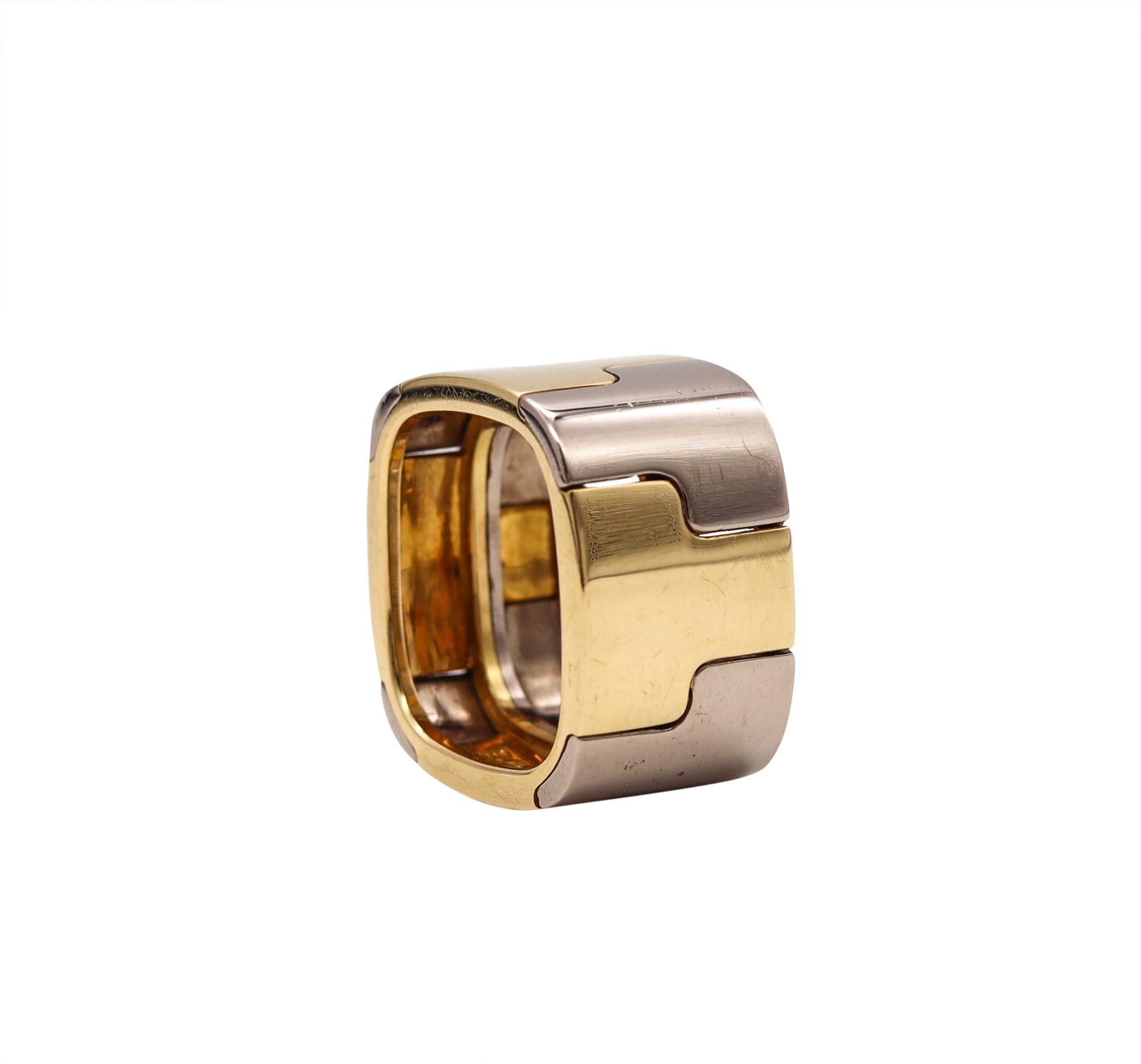 Gubelin 1970 by Paul Binder Geometric Puzzle Ring in Two Tones of 18Kt Gold For Sale 5