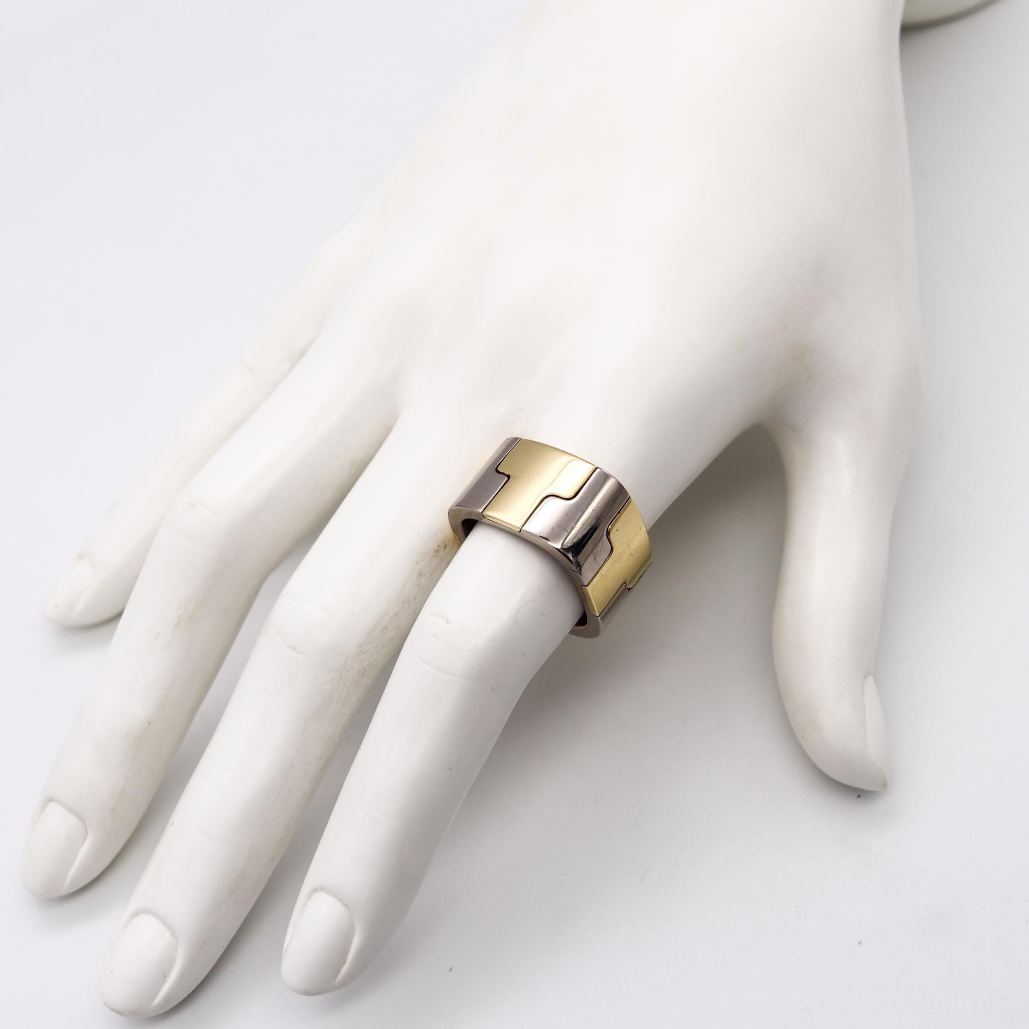Modernist Gubelin 1970 by Paul Binder Geometric Puzzle Ring in Two Tones of 18Kt Gold For Sale