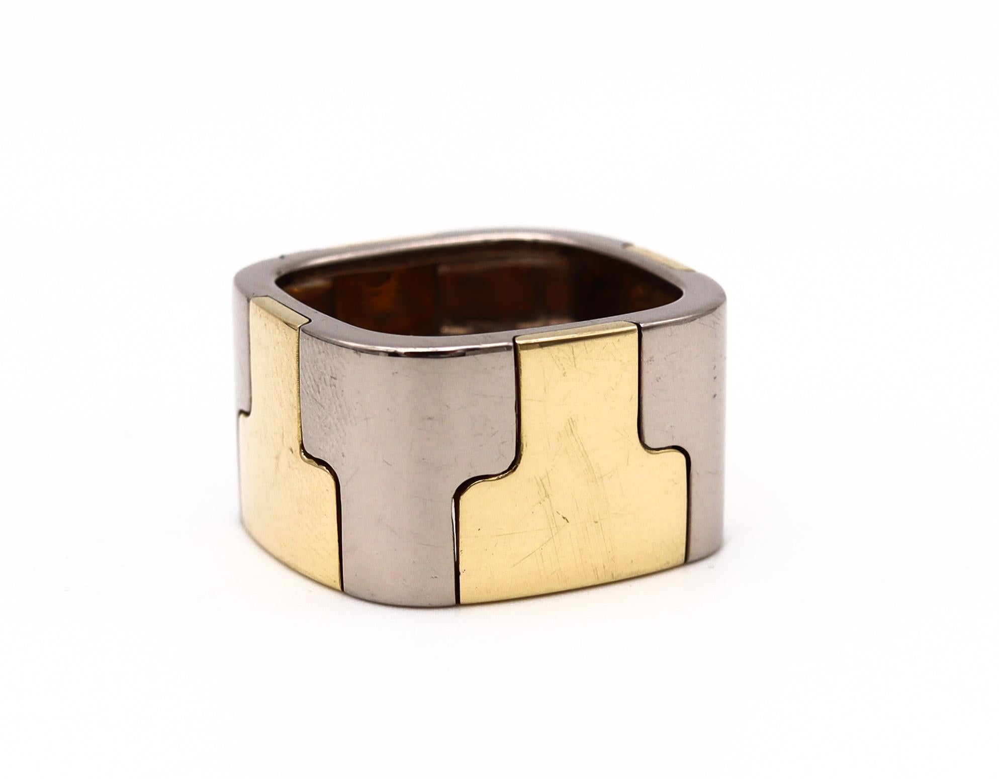 Gubelin 1970 by Paul Binder Geometric Puzzle Ring in Two Tones of 18Kt Gold For Sale 3